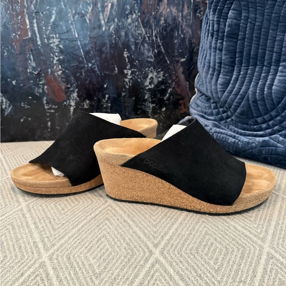 Papillio Black Suede Wedge Sandals - Picture 1 of 6